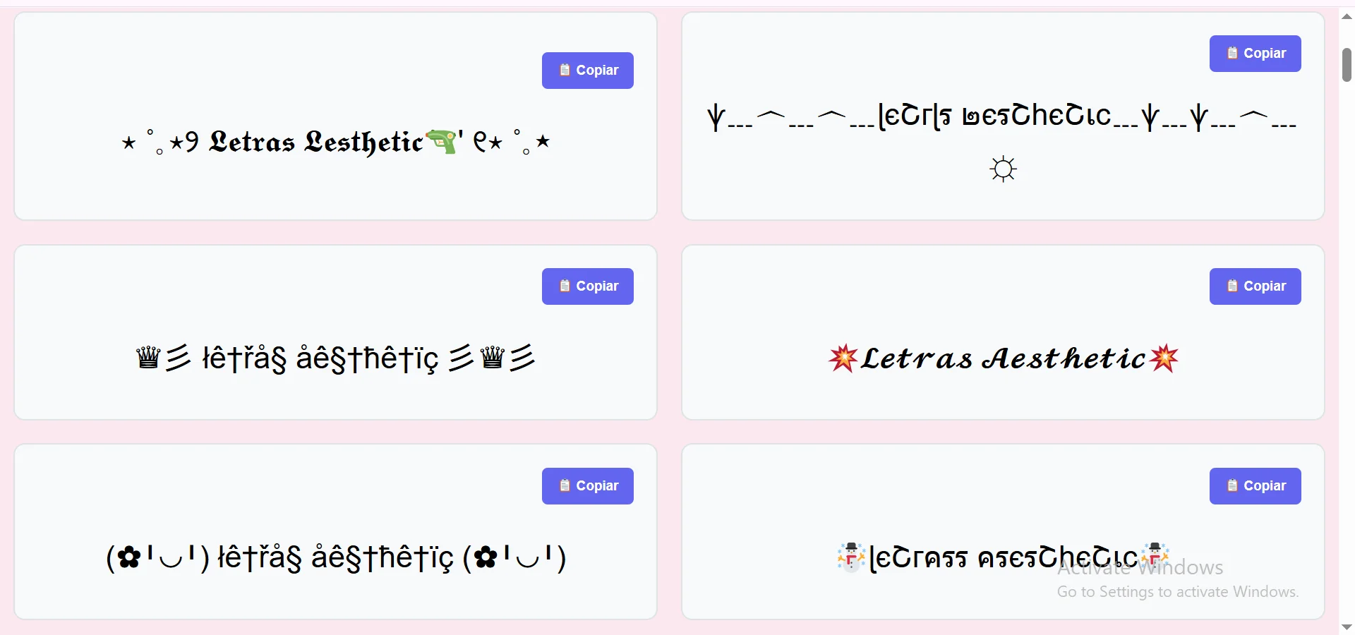 Letras Aesthetic Copiar y Pegar: Fuentes y Texto 1 Letras Aesthetic